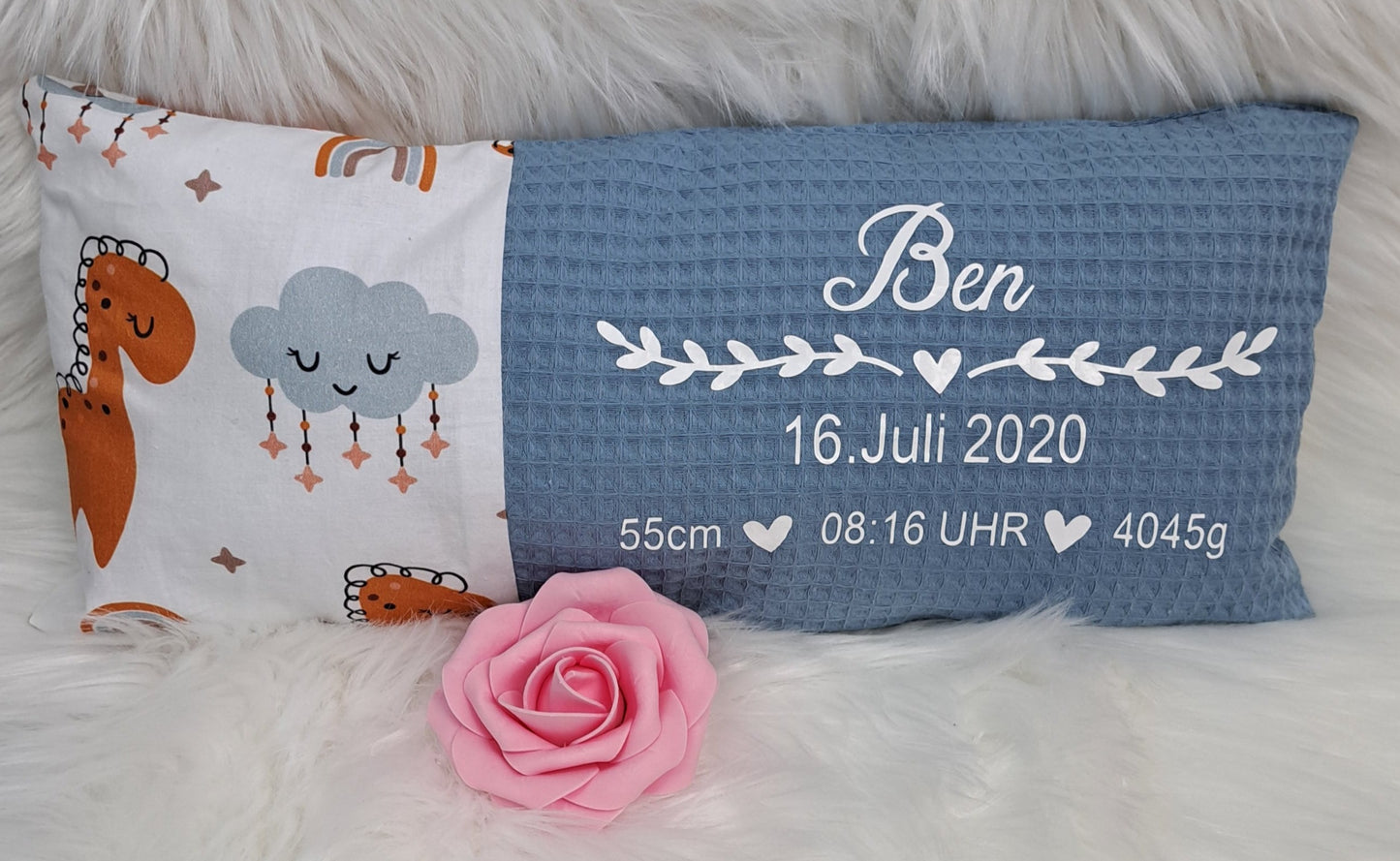 Geburtskissen Dino blau