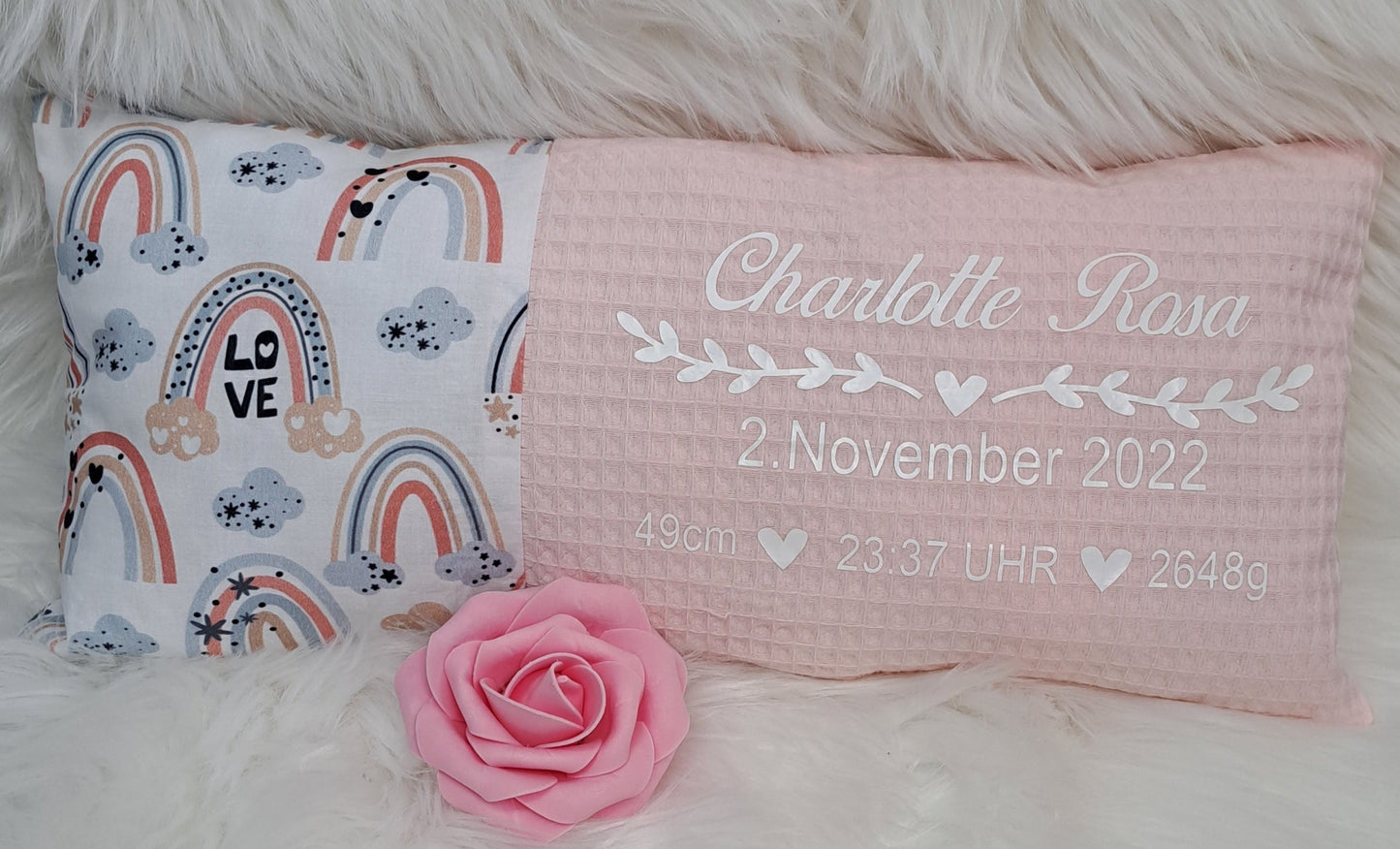 Geburtskissen Regenbogen rosa