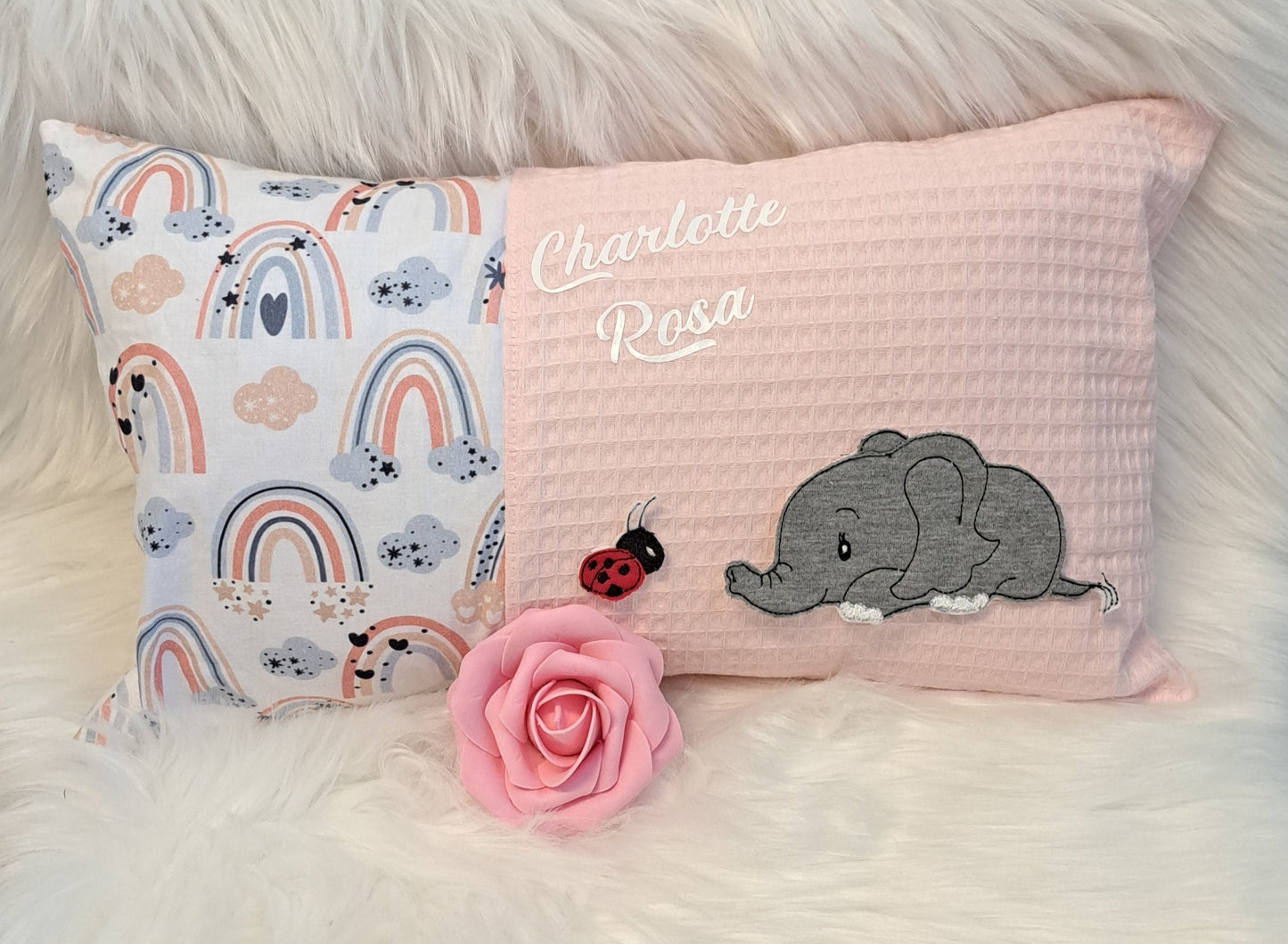 Kissen Elefant mit Käfer rosa