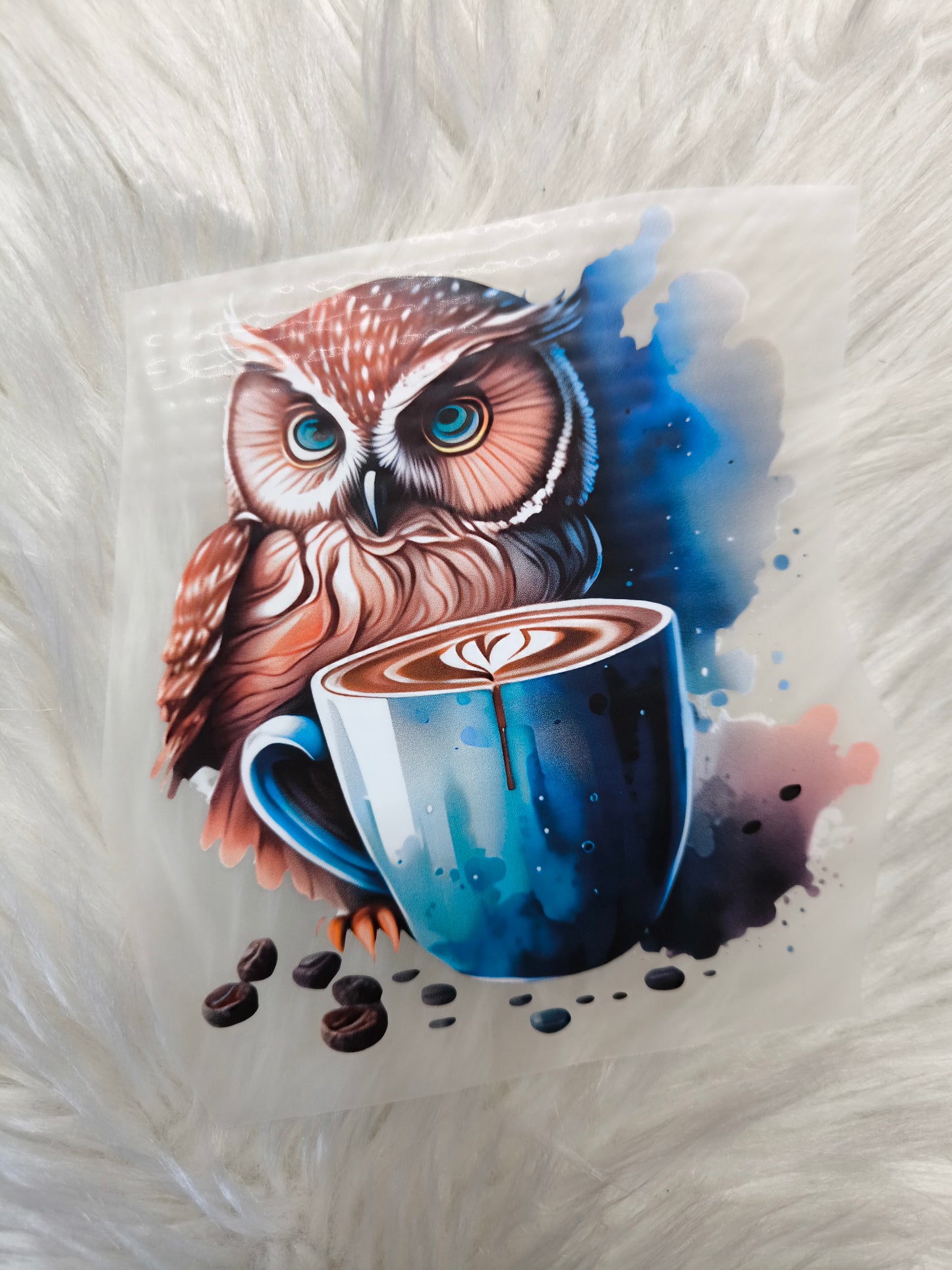Bügelbild Eule Kaffee